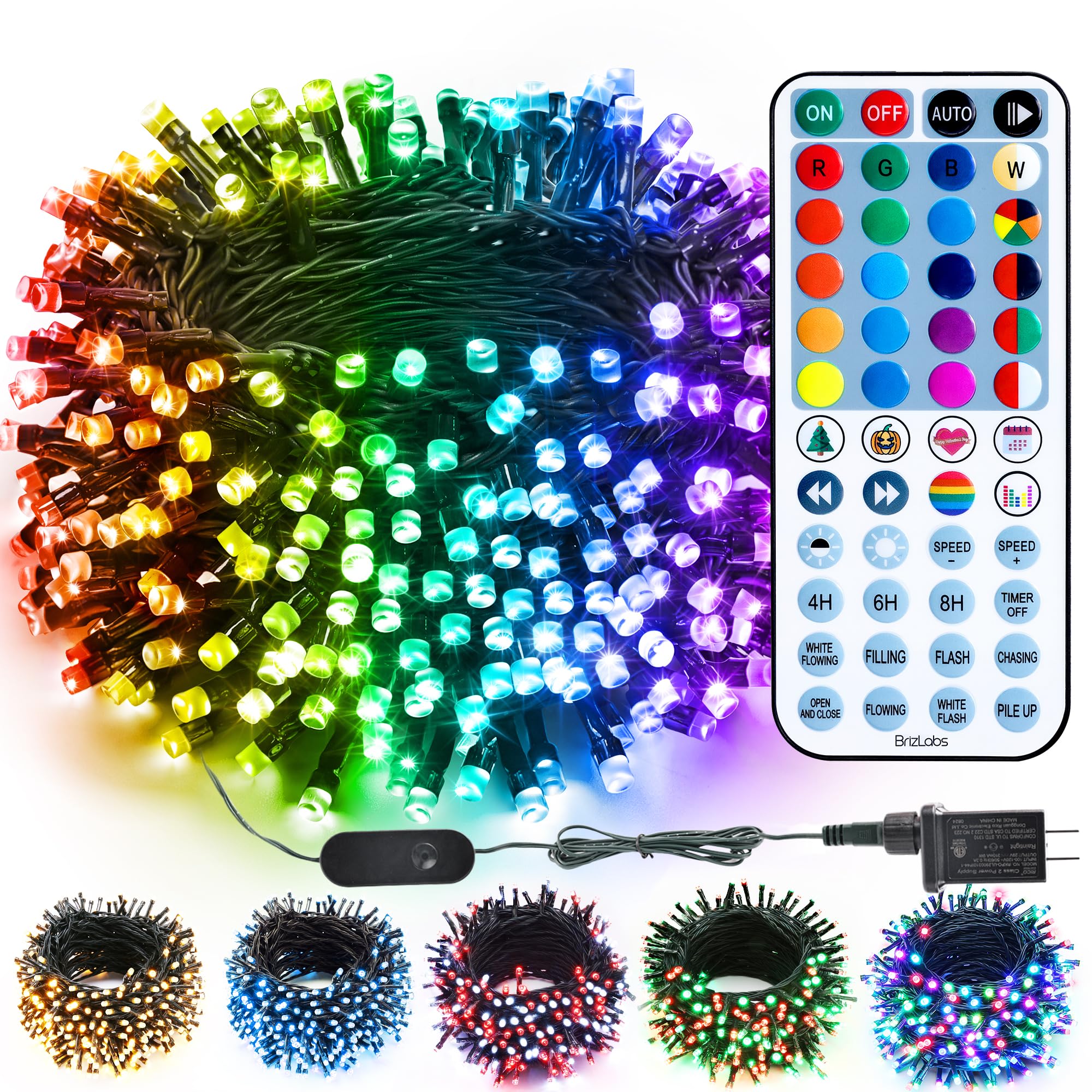 BrizLabs RGB Christmas Lights, 33FT 100 LED Color Changing String Lights with Remote, Dimmable Mini Xmas Light, USB Decorative Light String for Xmas Halloween Mardi Gras Tree Holidays Party Decor